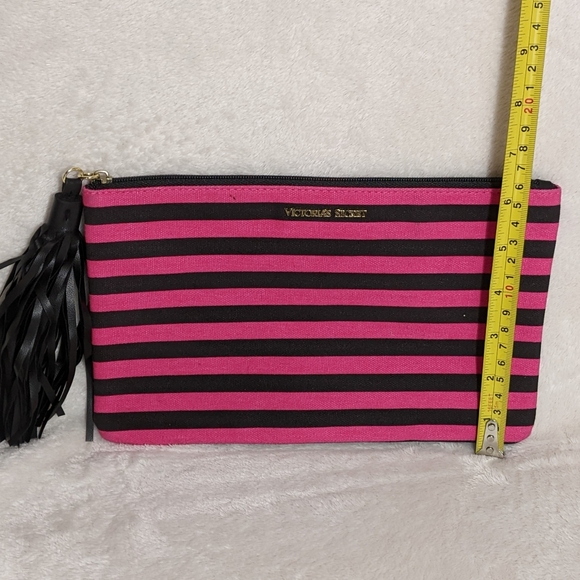 New Victorias Secret Pink Black Stripe Signature Makeup Cosmetic Bag Pencil Case - Picture 6 of 6